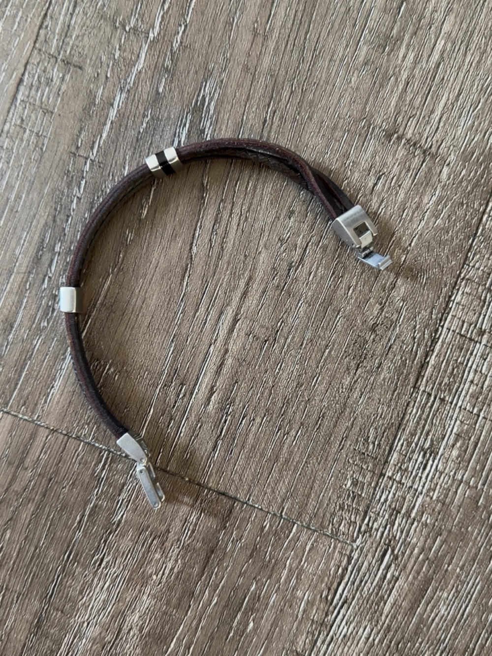 Men's fossil Dark Brown Leather Double-Strand Bracelet with Silver Hardware